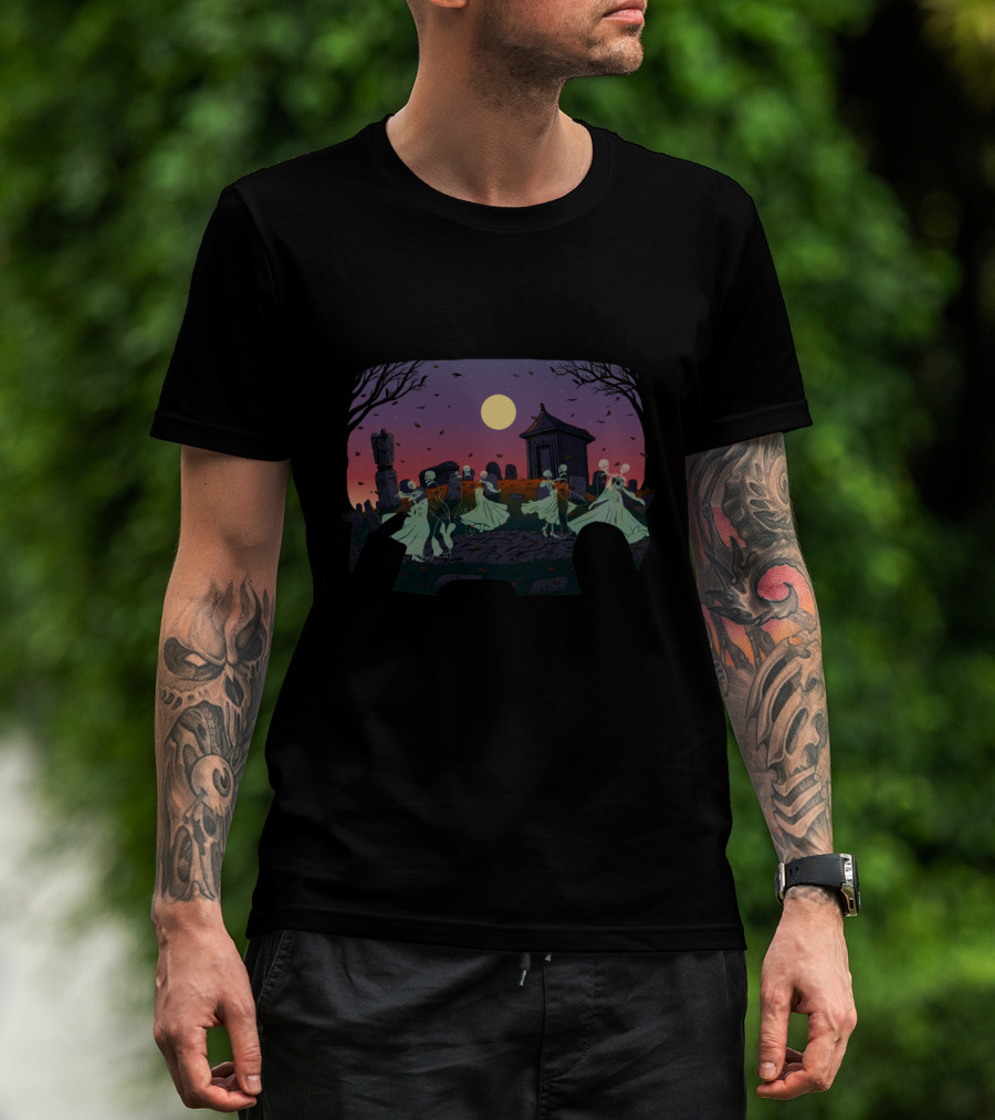 Dance Of The Dead Skeleton Ballet Under Full Moon In Spooky Graveyard T-Shirt