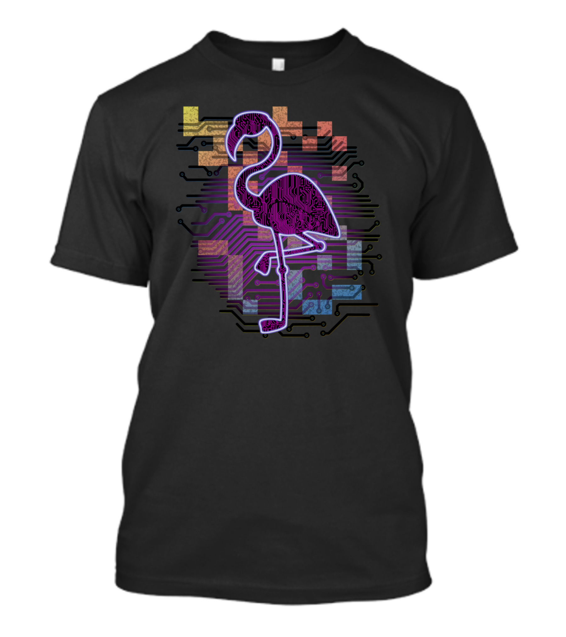 Digital Circuit Flamingo Neon Tech T-Shirt