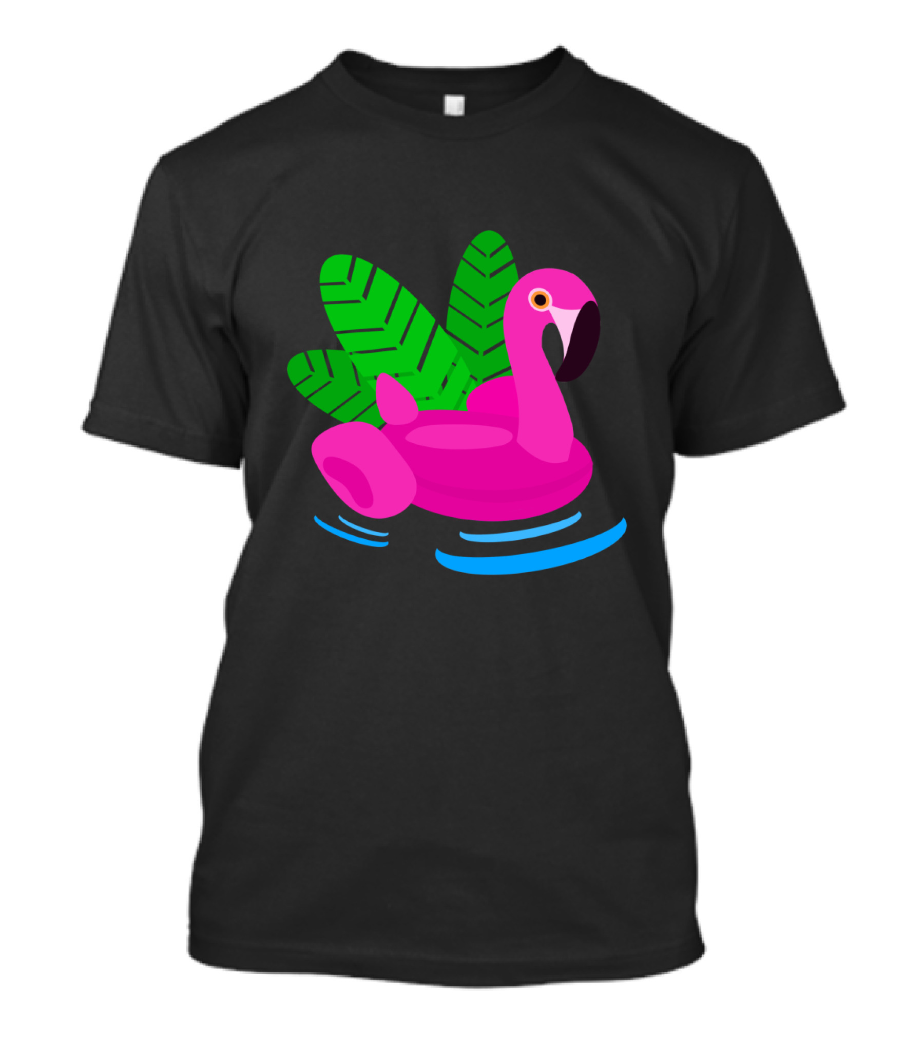 Summer Flamingo Pool Float With Leaves And Water Ripples T-Shirt
