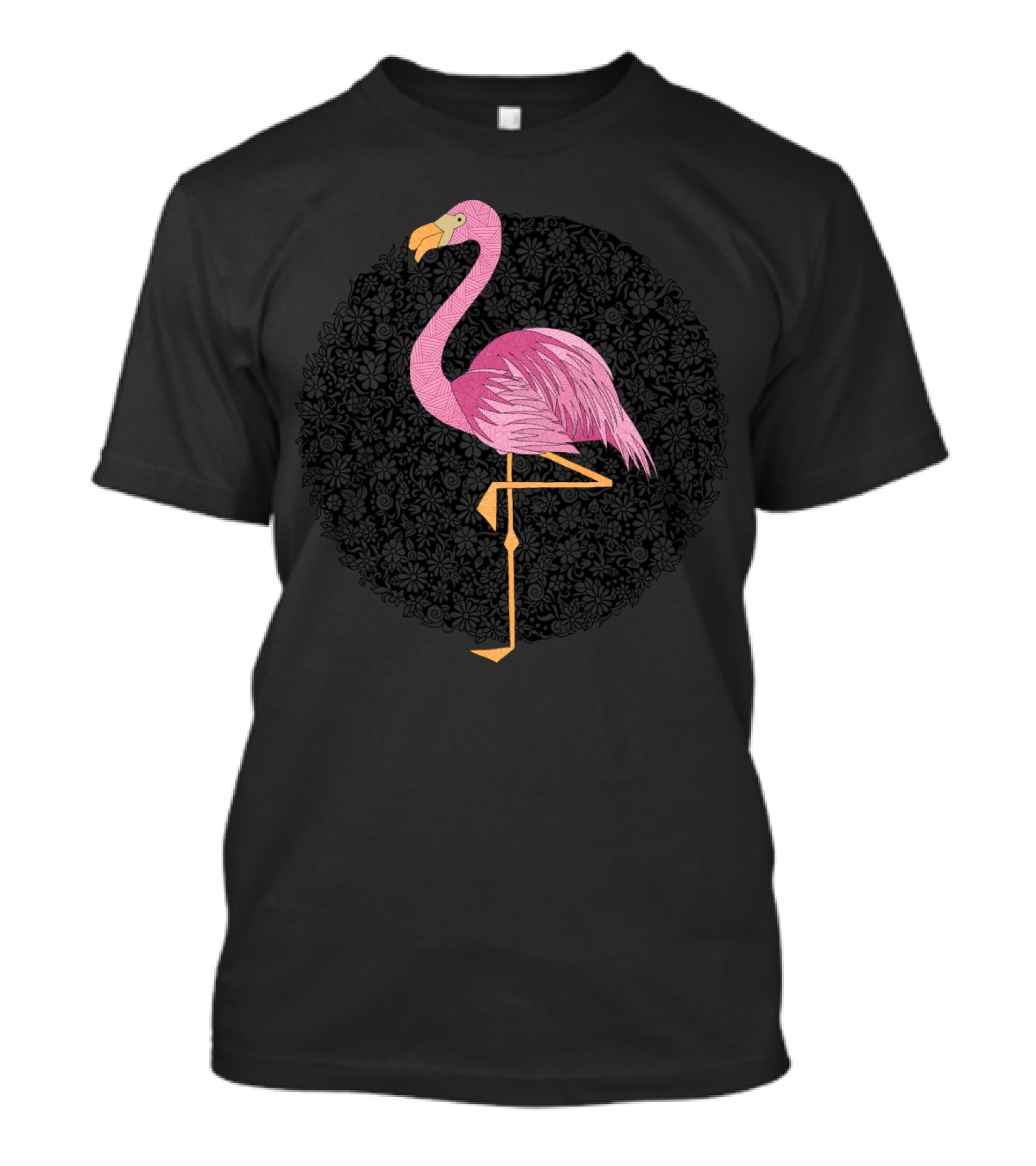 Floral Flamingo Intricate Pink Bird With Black Flower T-Shirt