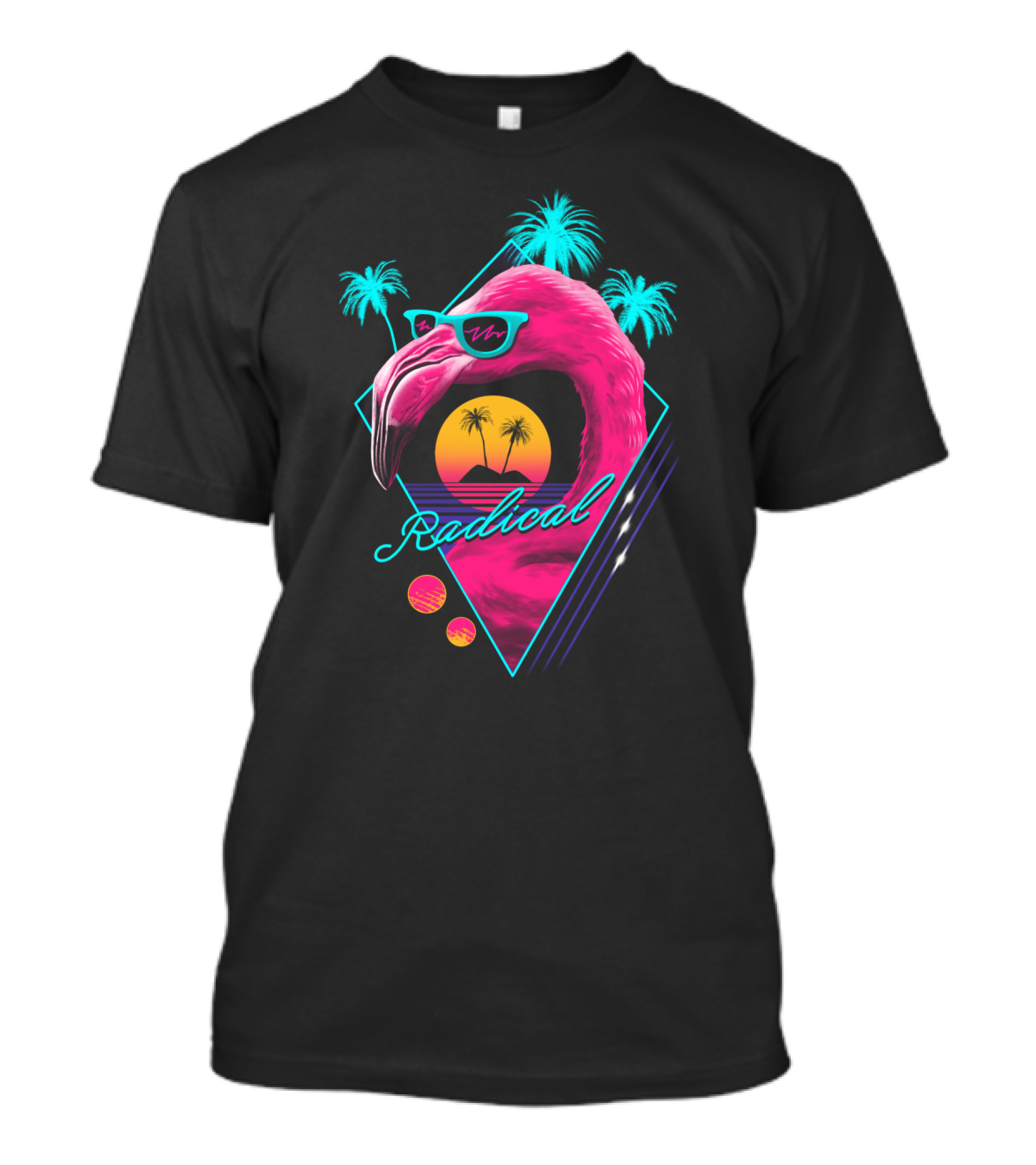 Radical Flamingo Retro Tropical Sunset With Neon Palm Trees T-Shirt