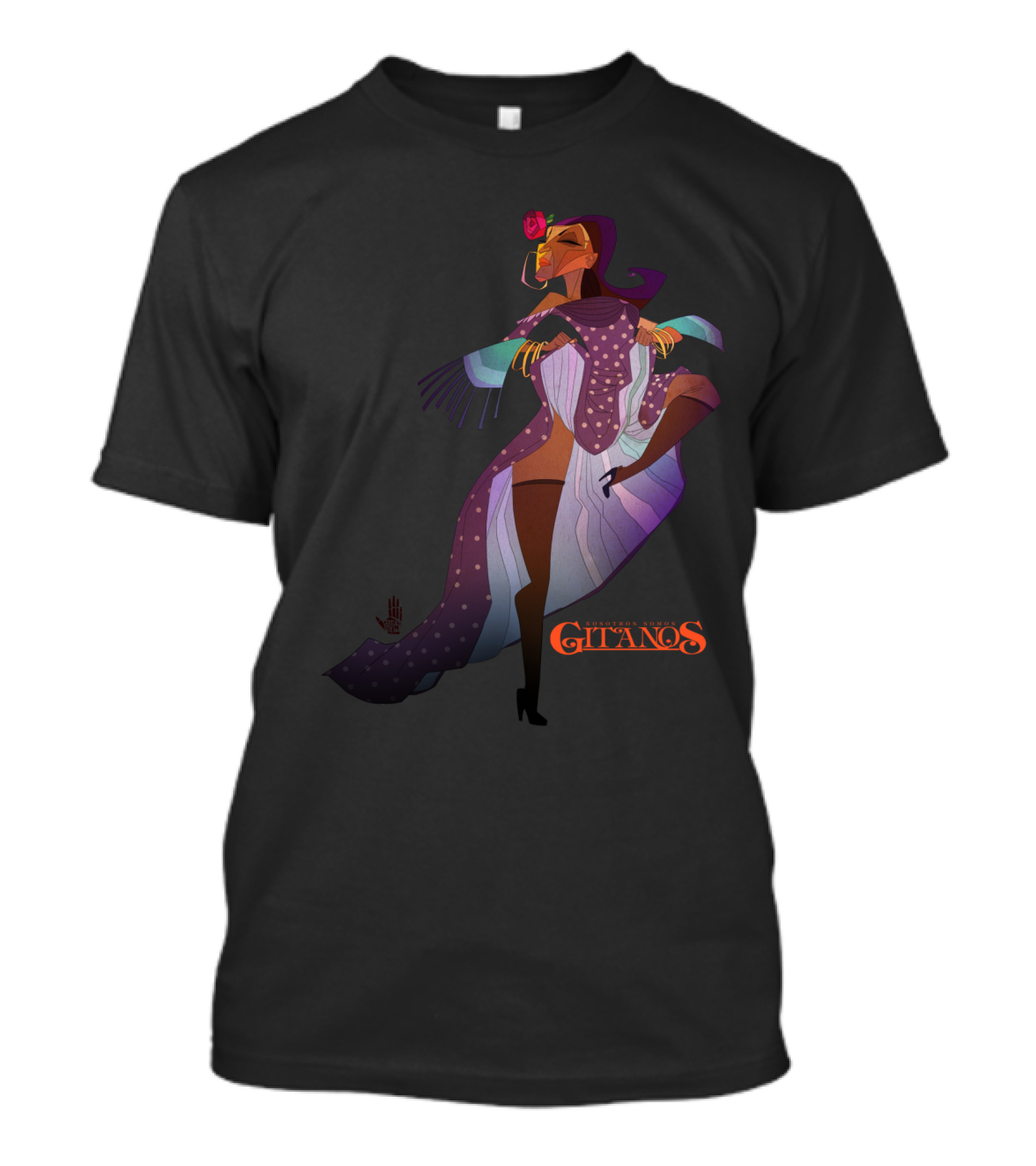 Bailadora Gitanos Flamenco Spirit Dance With Rose And Elegant Flowing Dress T-Shirt