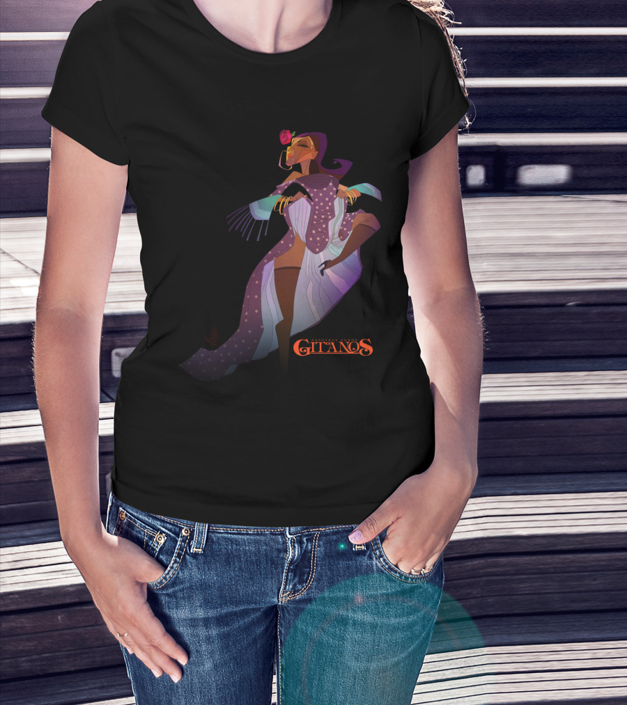Bailadora Gitanos Flamenco Spirit Dance With Rose And Elegant Flowing Dress T-Shirt
