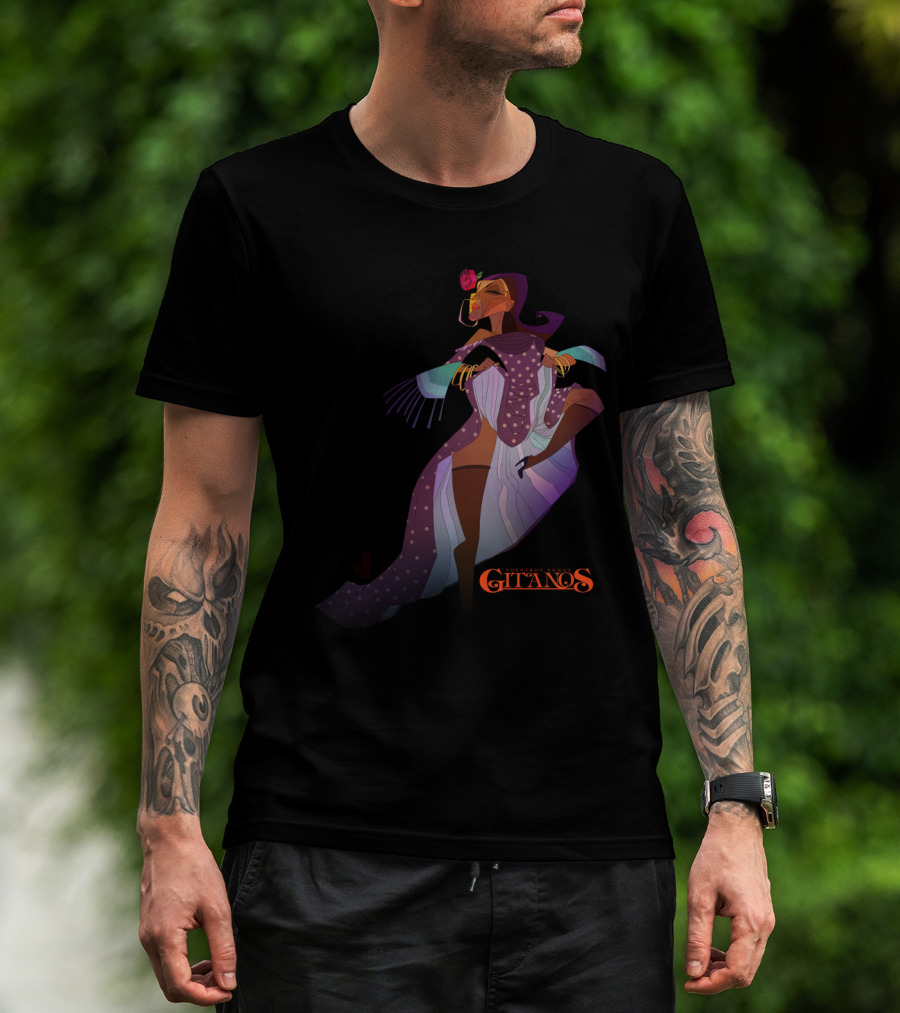 Bailadora Gitanos Flamenco Spirit Dance With Rose And Elegant Flowing Dress T-Shirt