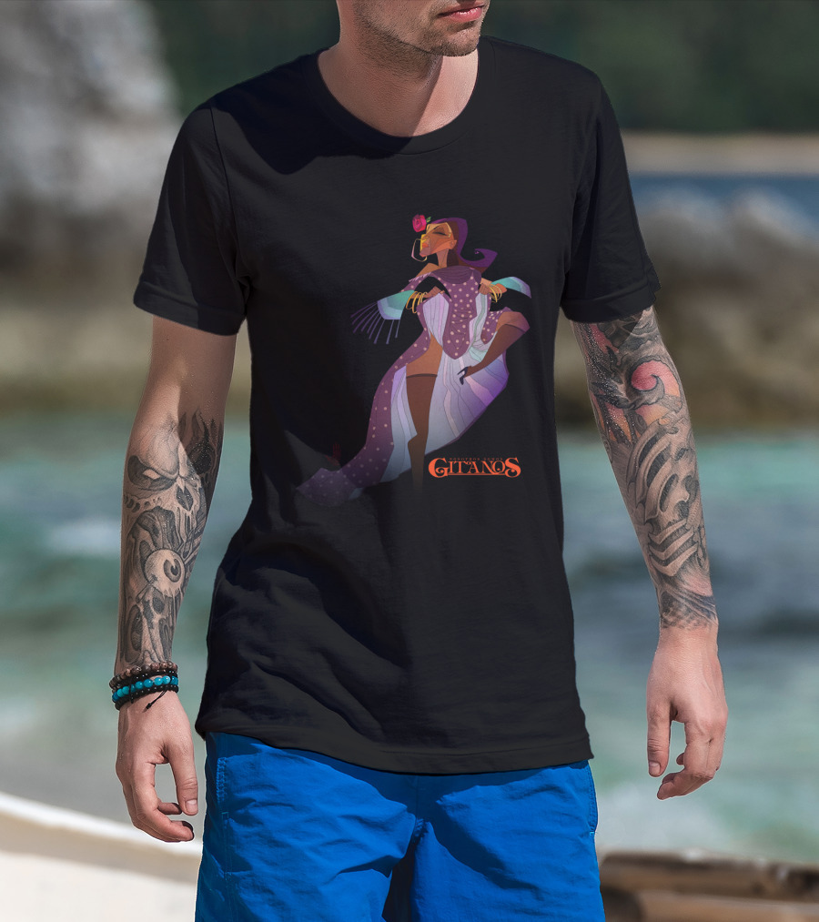Bailadora Gitanos Flamenco Spirit Dance With Rose And Elegant Flowing Dress T-Shirt