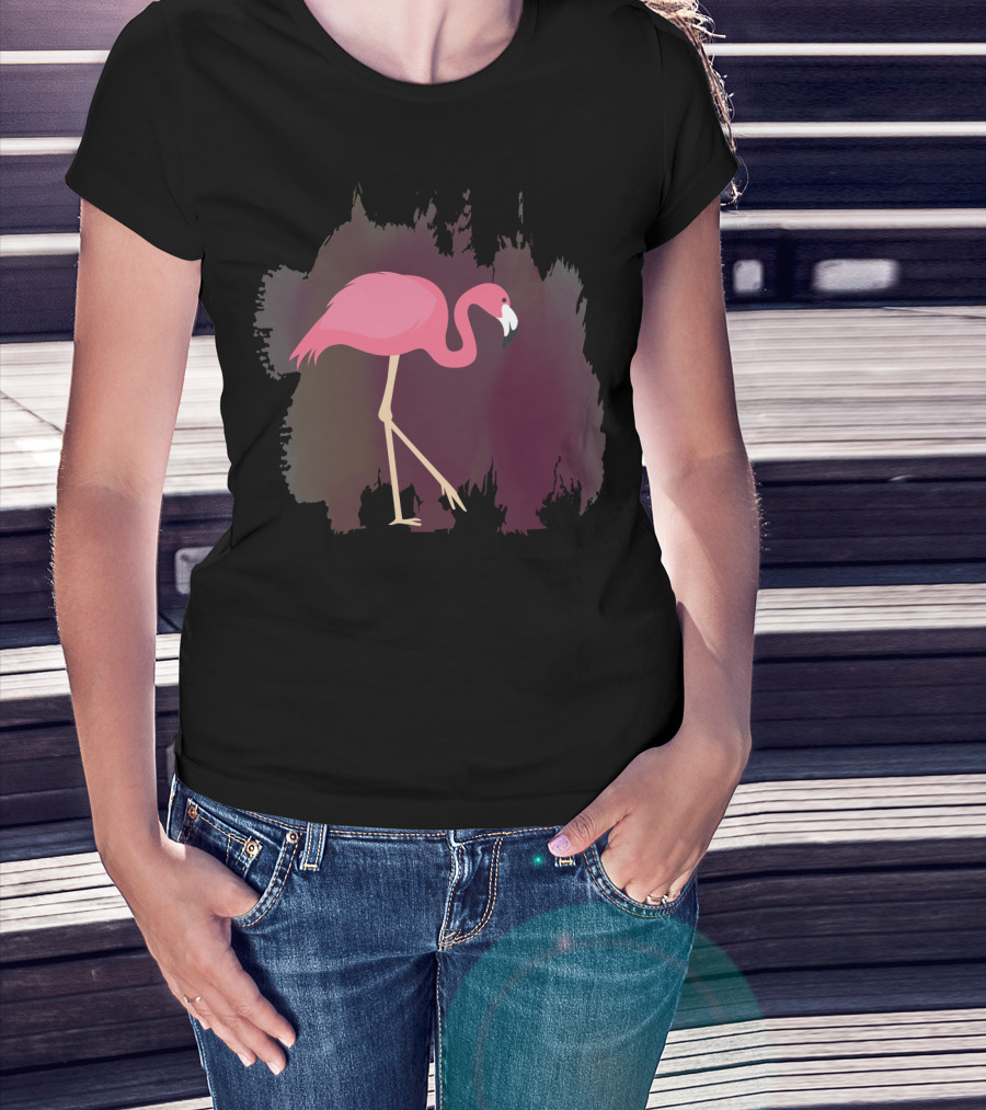 Flamingo On Pink Sherbet Abstract Background T-Shirt