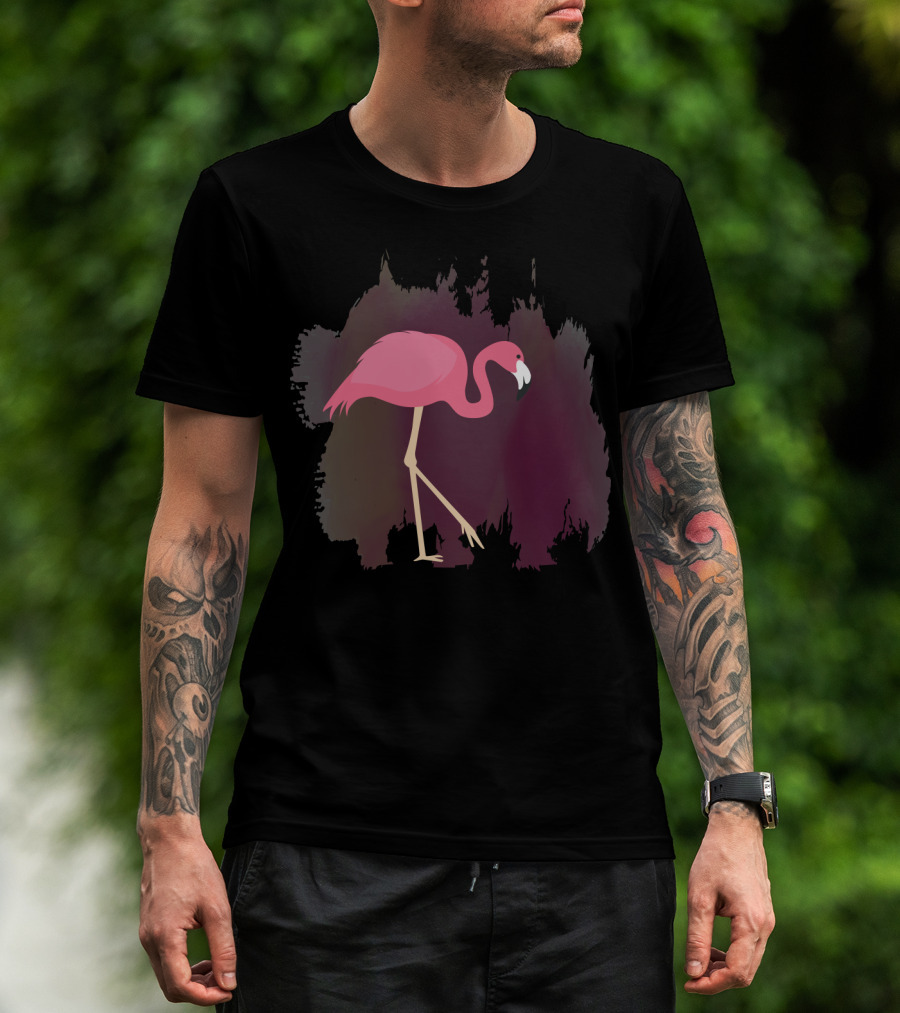 Flamingo On Pink Sherbet Abstract Background T-Shirt