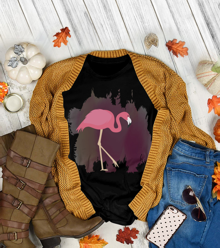 Flamingo On Pink Sherbet Abstract Background T-Shirt