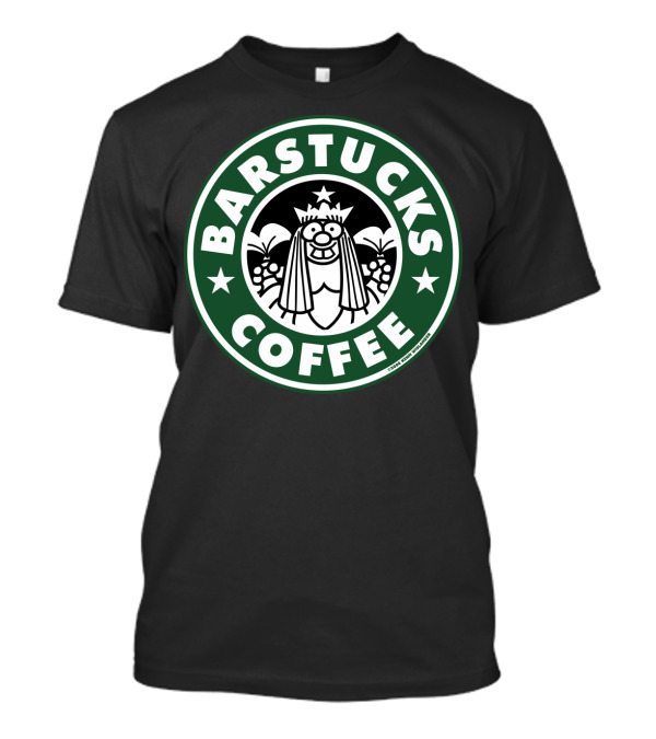 Barstucks Coffee Parody Logo With Monochrome Cartoon Character T-Shirt