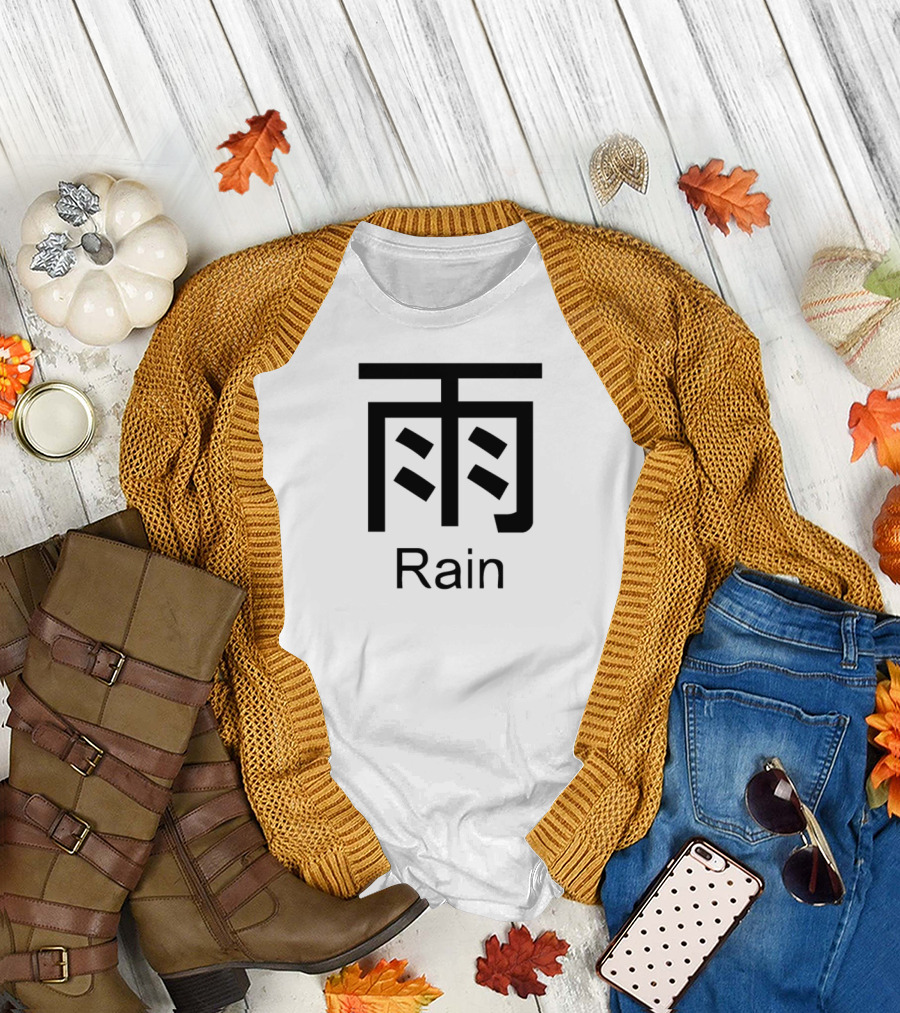 Rain Kanji Symbol with Text 'Rain' T-Shirt