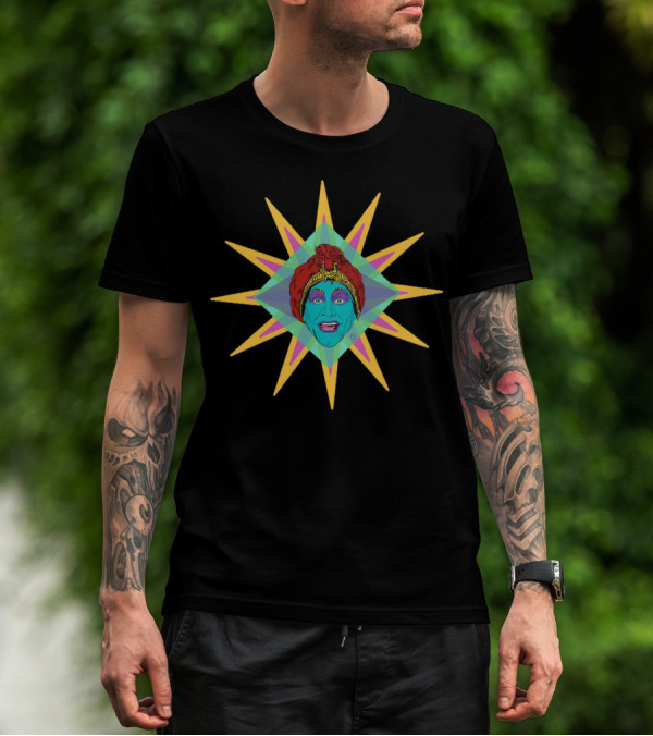 Mekka Lekka Jambi Headpiece Turban Starburst Art Blue Face T-Shirt