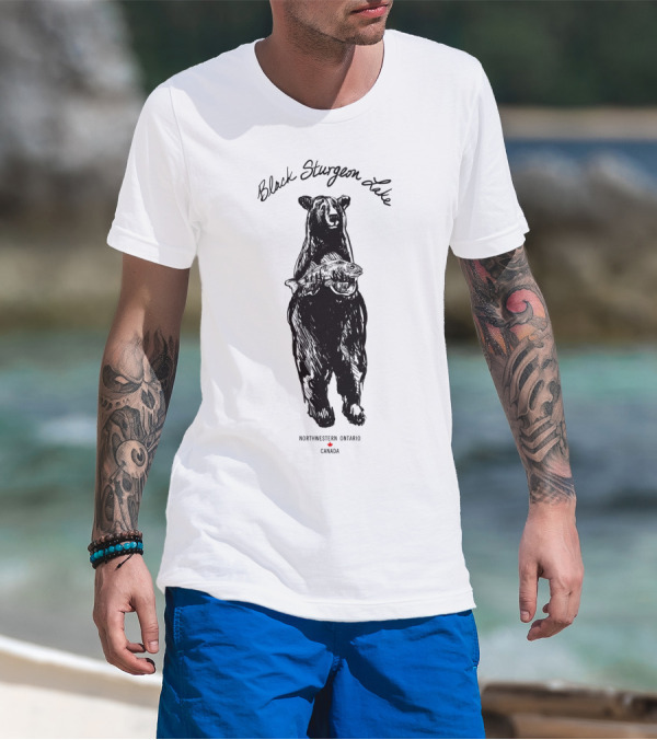 Black Sturgeon Lake Northwestern Ontario Canada Bear With Walleye T-Shirt