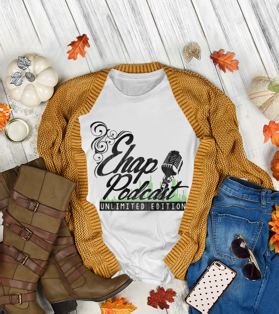 Ehap Podcast Unlimited Edition Vintage Microphone and Sound Wave T-Shirt