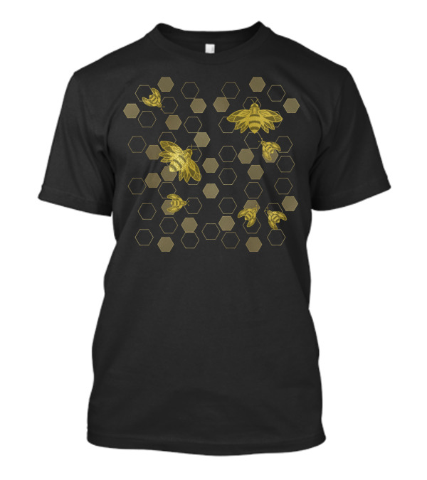 Honeycomb Pattern With Bees In Hexagonal Grid T-Shirt