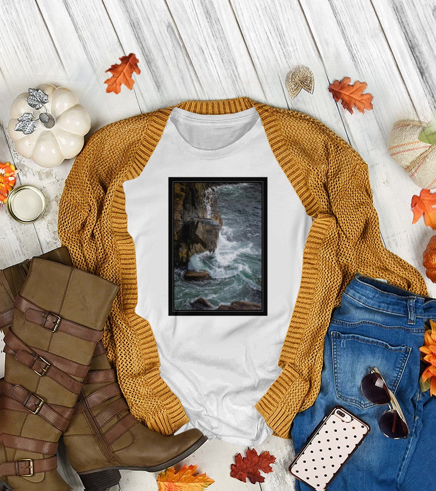 Dynamic Ocean Waves and Rugged Rocks in Motion T-Shirt