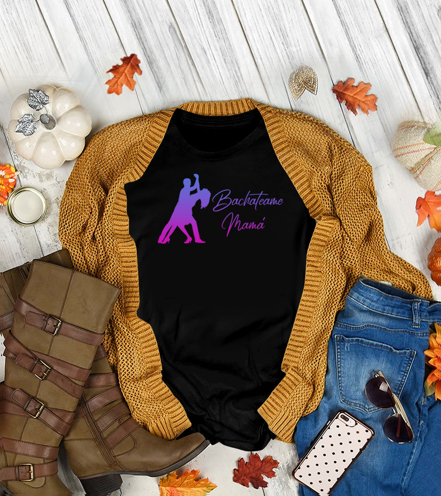 Bachateame Mamá Dance Silhouette in Purple and Pink Gradient T-Shirt