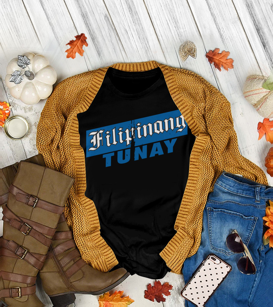 FILIPINONG TUNAY Blue and White Text with Distressed Effect T-Shirt