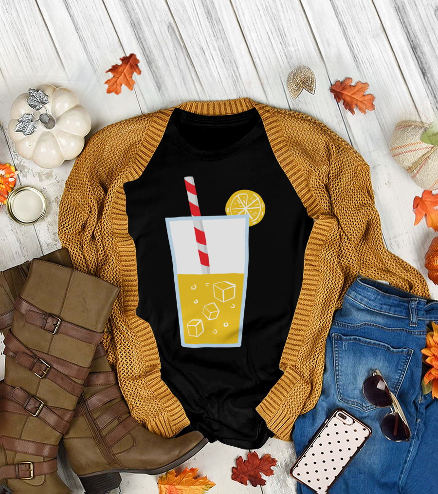 Chilled Lemonade with Ice and Red Striped Straw T-Shirt