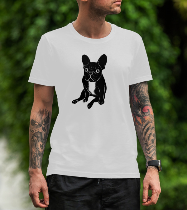 Brindle French Bulldog Black And White Digital T-Shirt