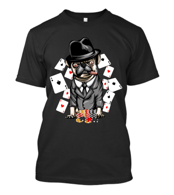 Pug The Thug Poker Ace Cigar Suit Hat Playing Cards T-Shirt