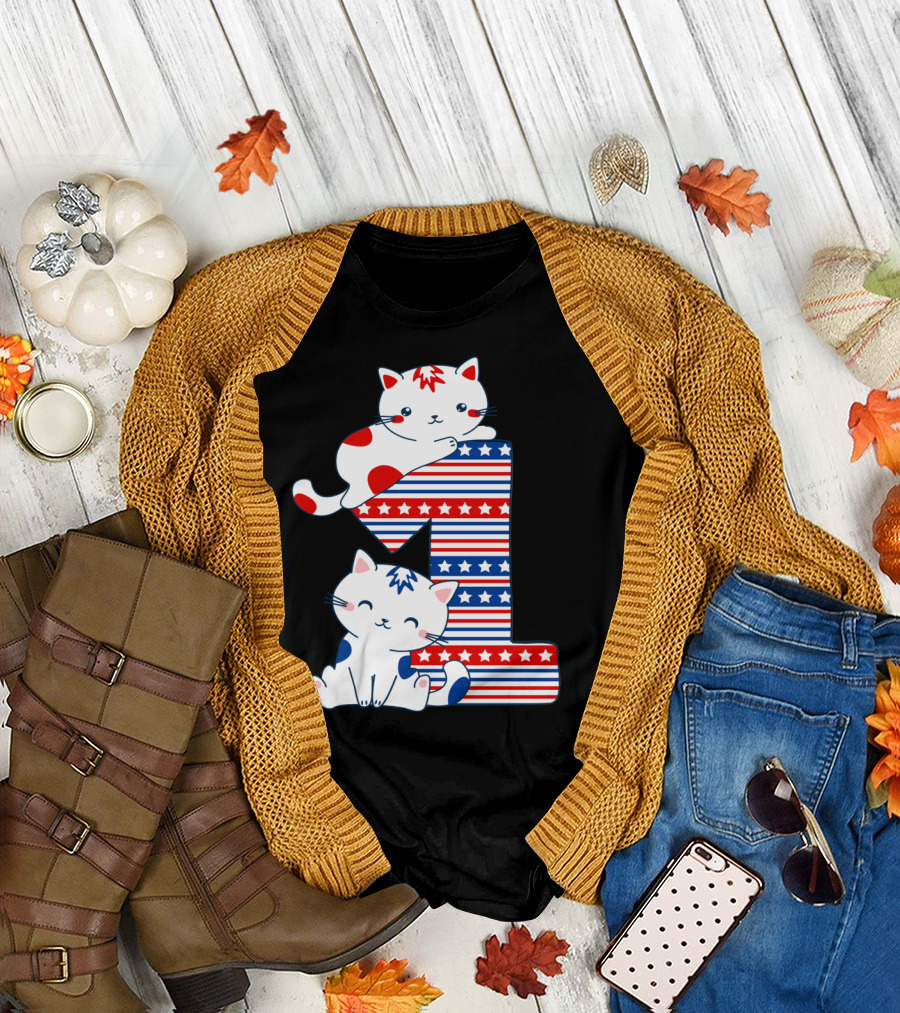 Patriotic American One Year Old Cat T-Shirt