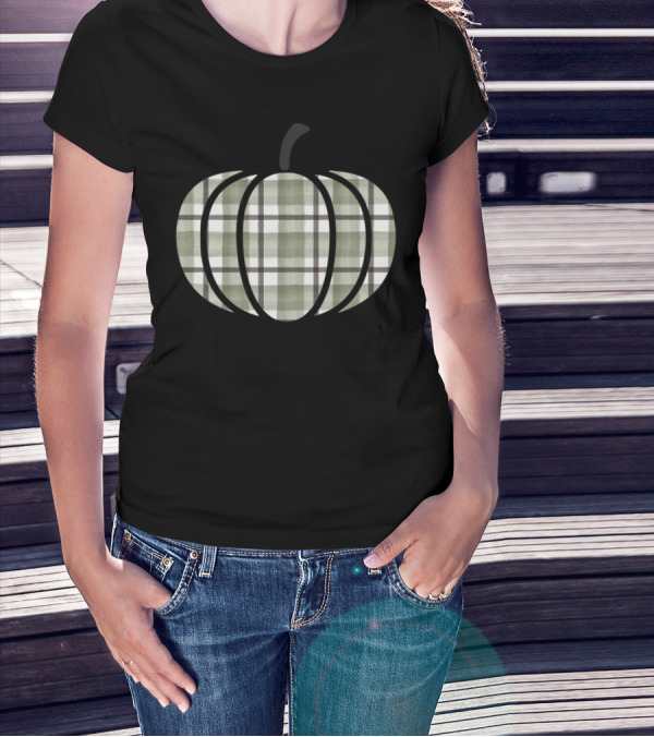 Gray Plaid Pumpkin Aesthetic T-Shirt