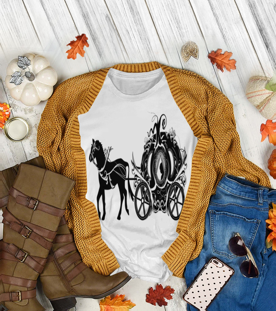 Cinderella Silhouette in Enchanted Pumpkin Carriage with Horse T-Shirt