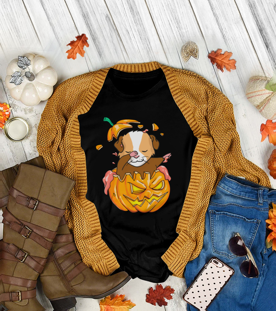 Pumpkin Guinea Pig Halloween Dab Scene T-Shirt
