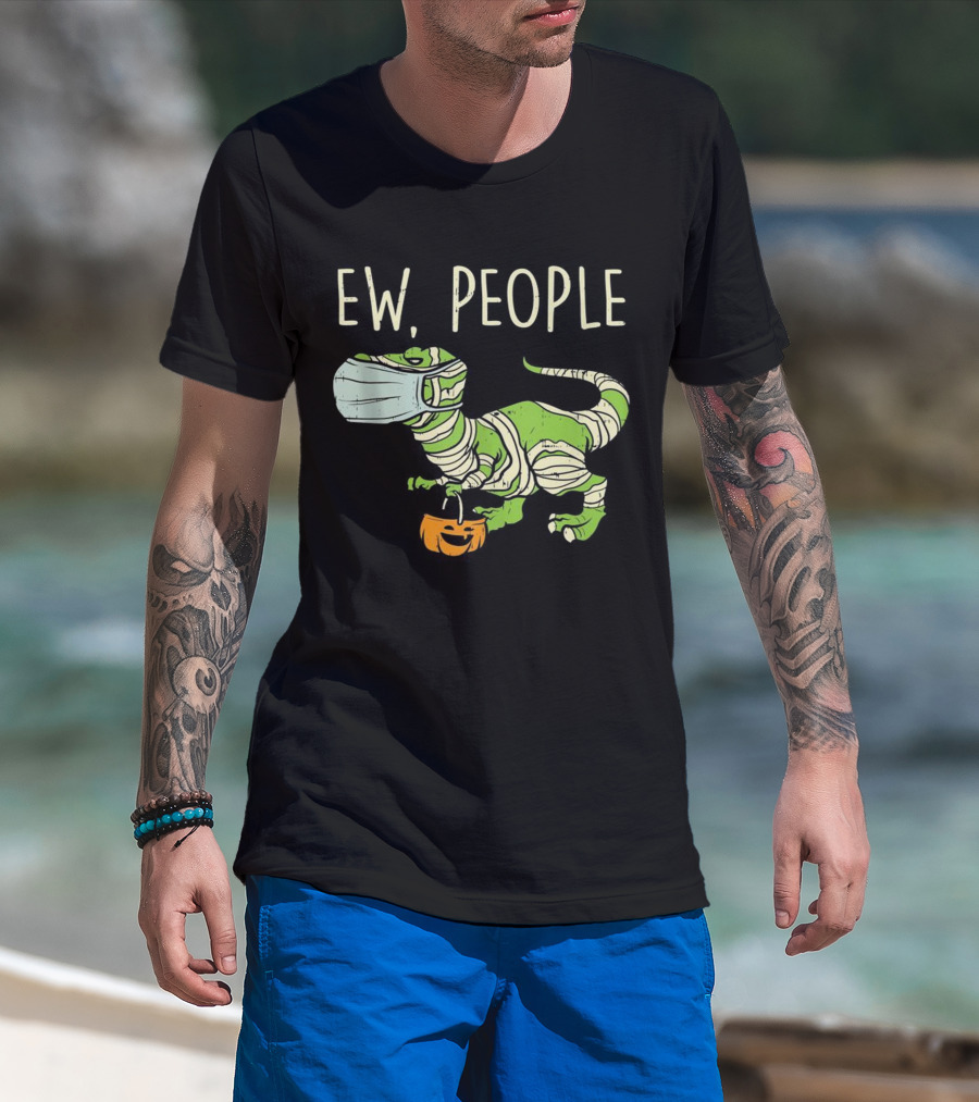 Ew People Halloween Dinosaur Mummy With Pumpkin T-Shirt