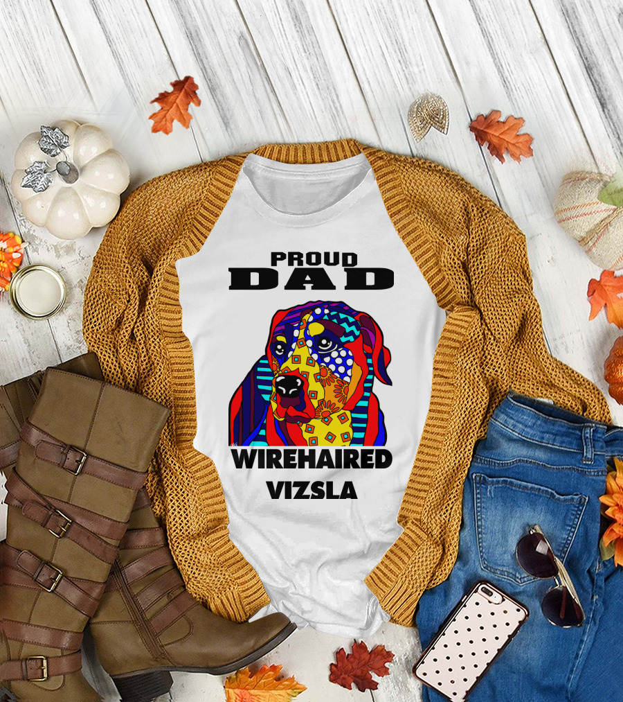 Proud Dad of Wirehaired Vizsla Colorful Geometric Dog T-Shirt