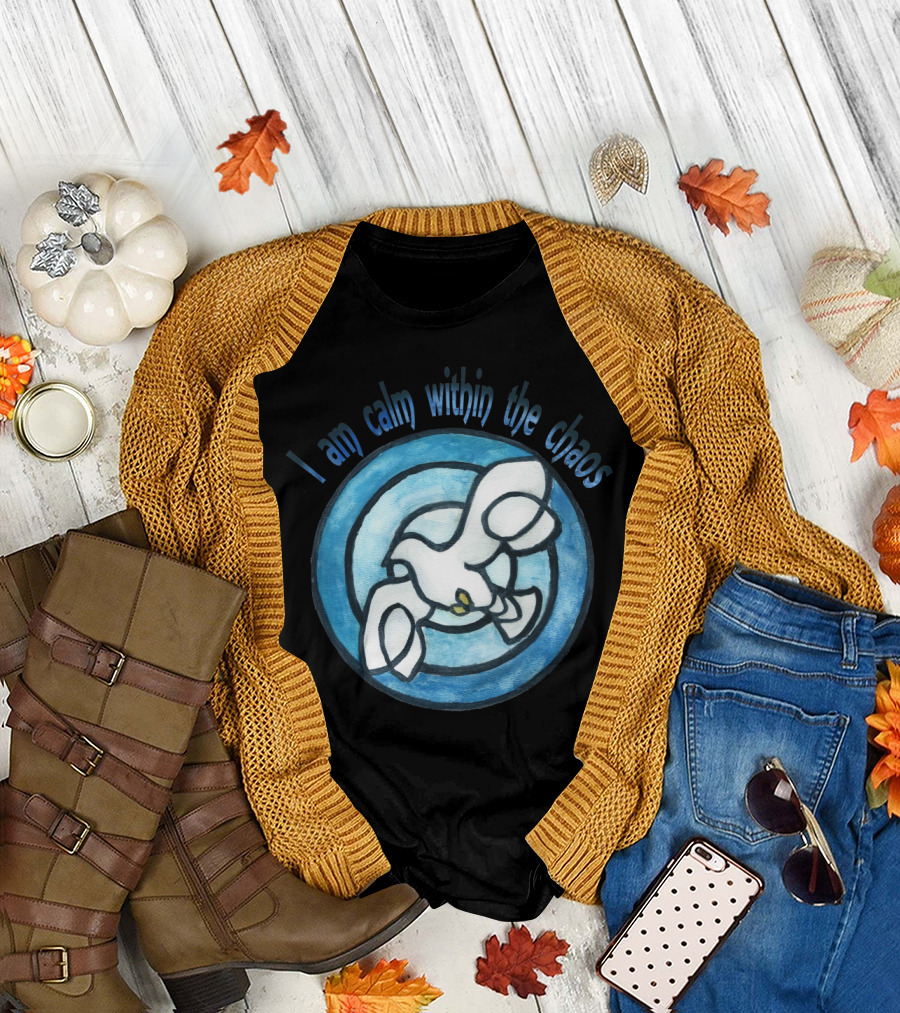 I Am Calm Within the Chaos with Dove in Circular Blue T-Shirt