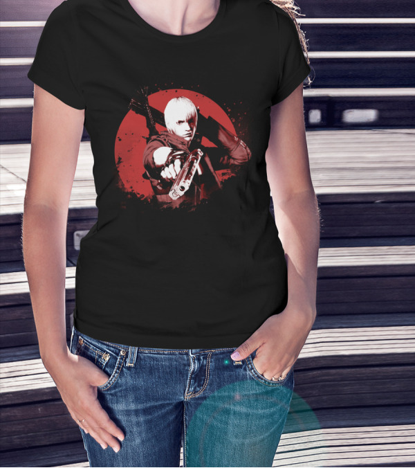 Dante Devil May Cry Iconic Red Circle Gun And Sword Pose T-Shirt
