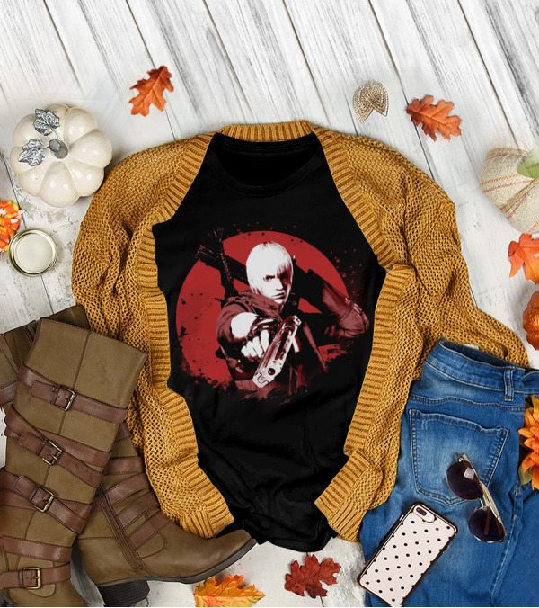Dante Devil May Cry Iconic Red Circle Gun And Sword Pose T-Shirt