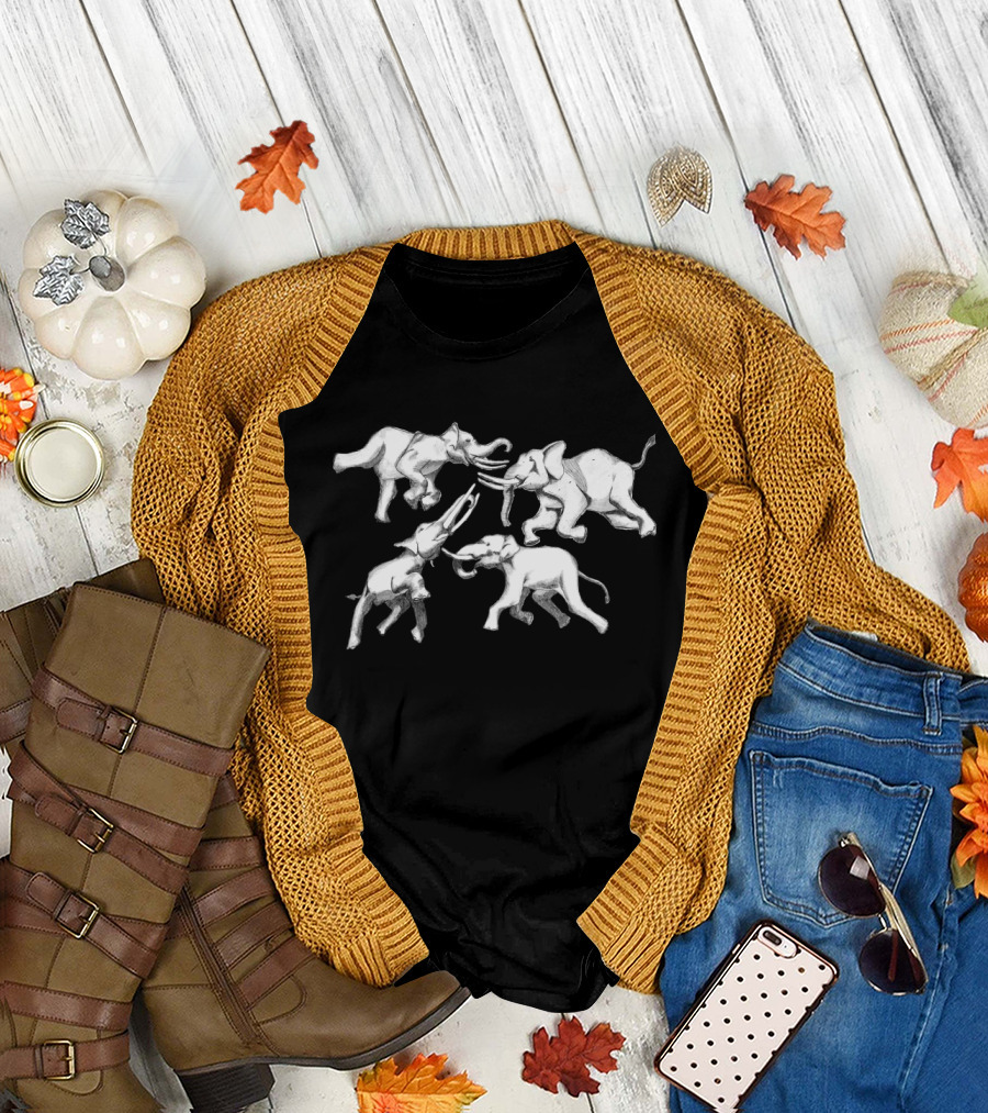 Dance Like No Tomorrow Elephant Gathering In Playful Harmony T-Shirt
