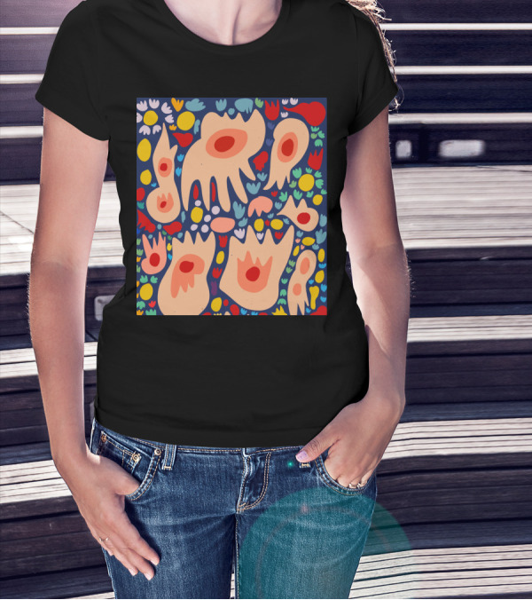Vibrant Floral Abstract In Dance Of Life Style With Organic Shapes And Bold Colors T-Shirt