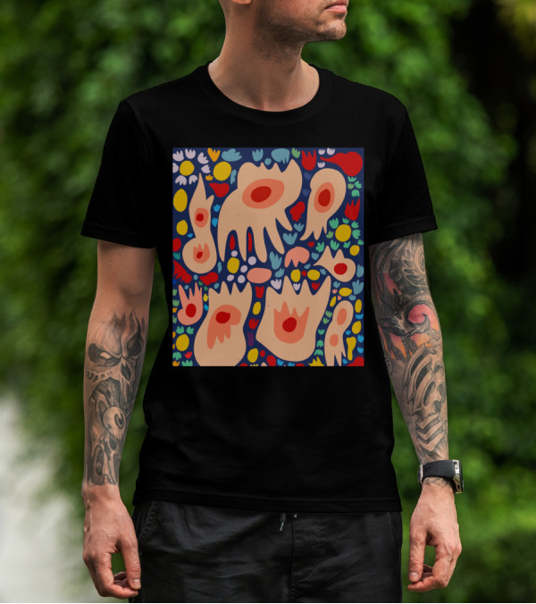 Vibrant Floral Abstract In Dance Of Life Style With Organic Shapes And Bold Colors T-Shirt