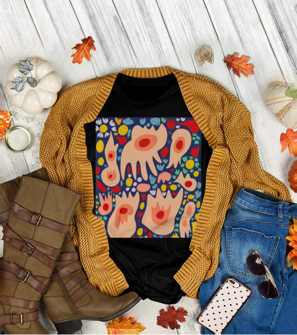 Vibrant Floral Abstract In Dance Of Life Style With Organic Shapes And Bold Colors T-Shirt