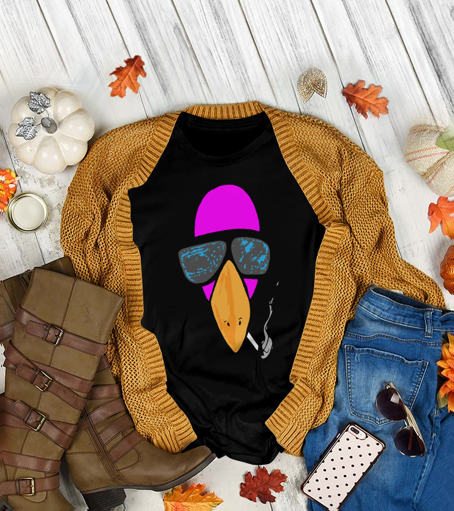 Pink Flamingo with Sunglasses Smoking at Night T-Shirt