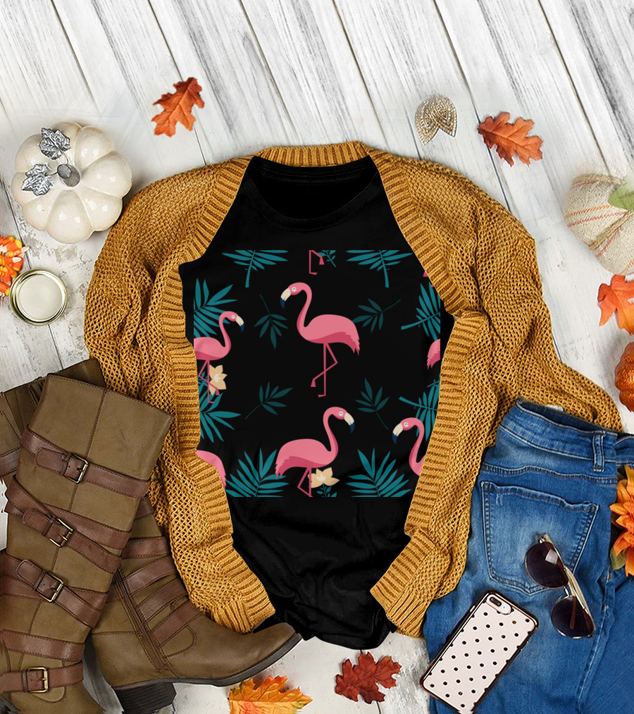 Flamingo Tropical Leaves T-Shirt
