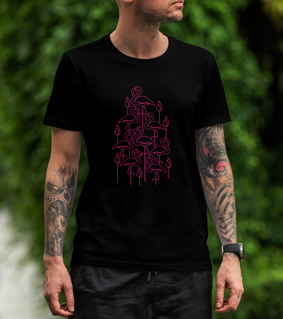 Flamingo Doodle Neon Line T-Shirt