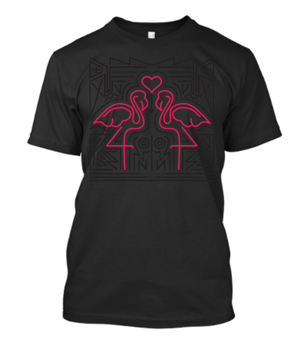 Flamingos Love Neon Heart Geometry T-Shirt