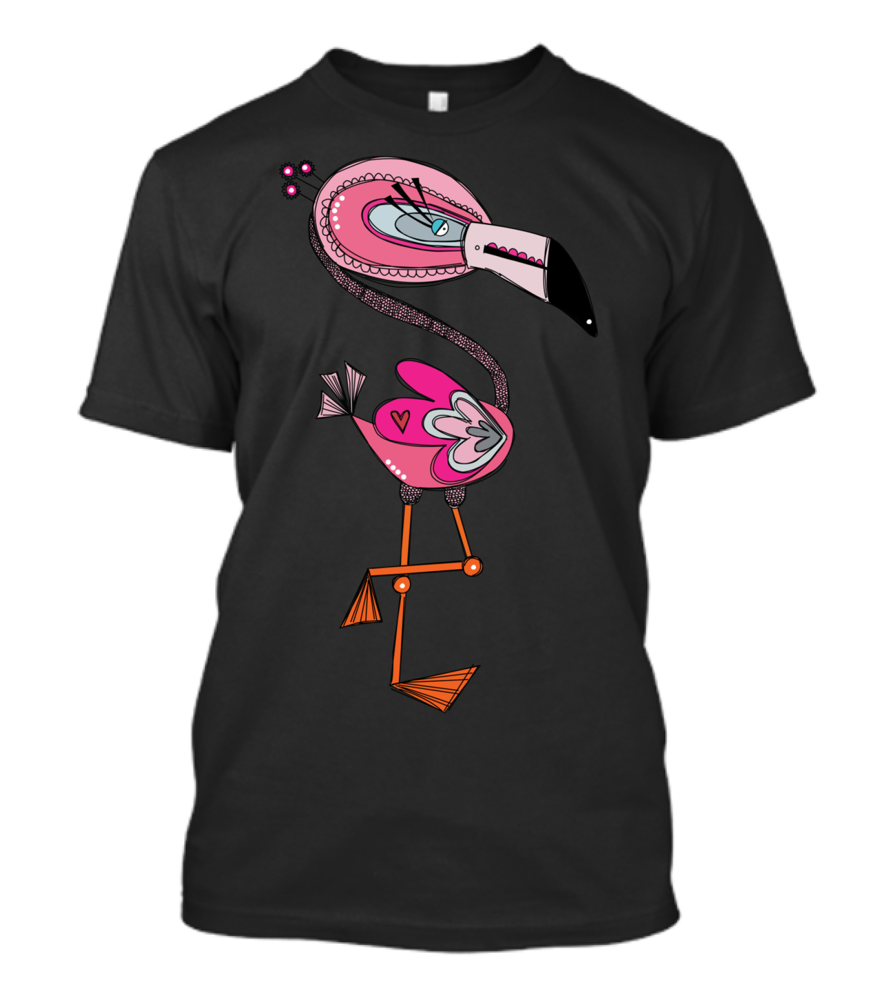 Flamingo Bonjour ArtMoms Colorful Whimsical Cartoon Bird T-Shirt