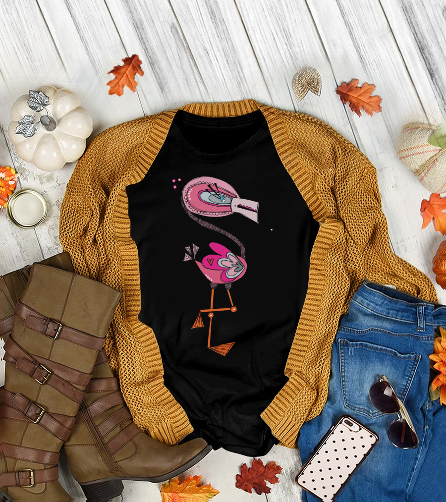 Flamingo Bonjour ArtMoms Colorful Whimsical Cartoon Bird T-Shirt