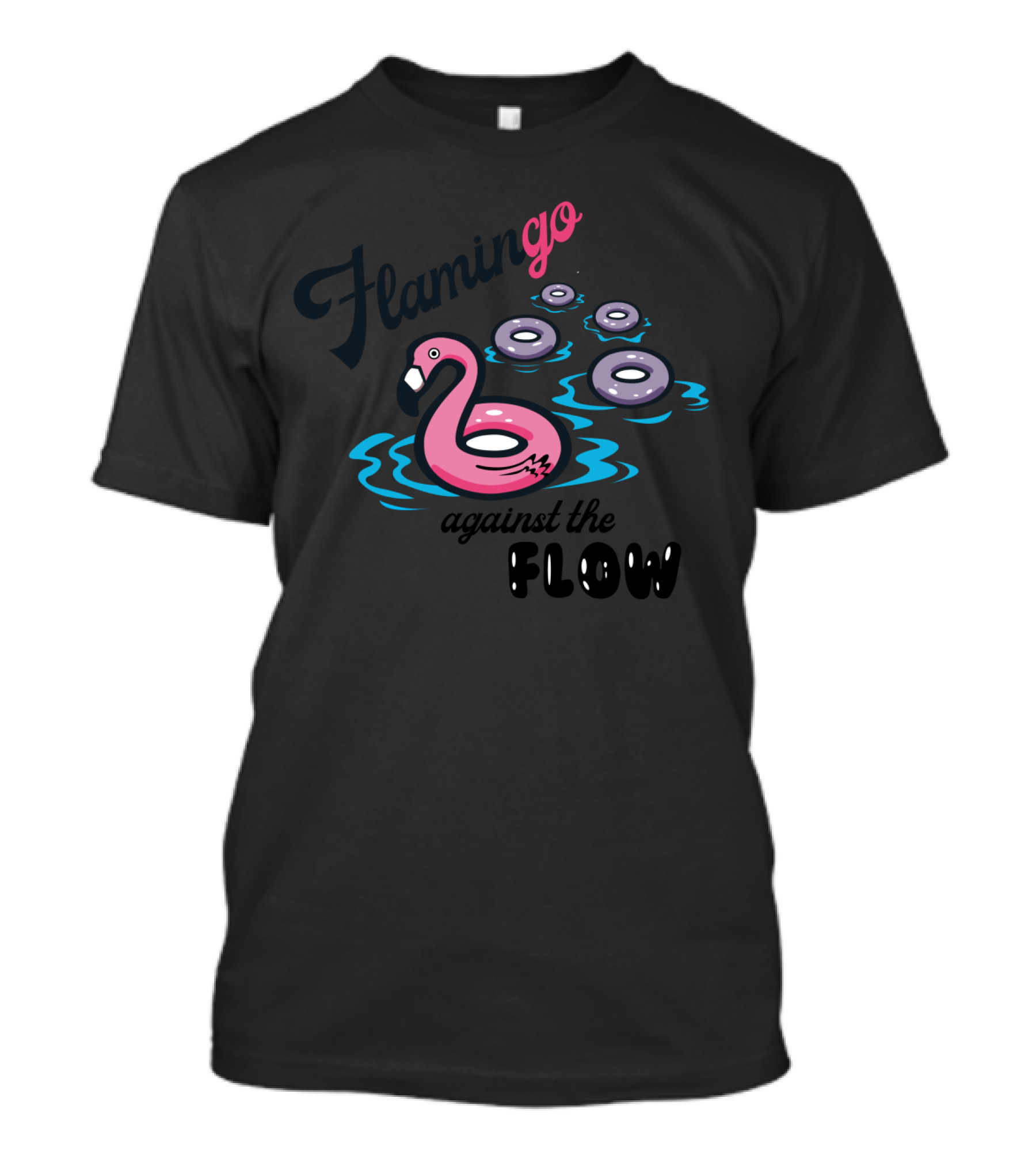 FlaminGO Against The Flow Floating Flamingo With Pool Donuts T-Shirt