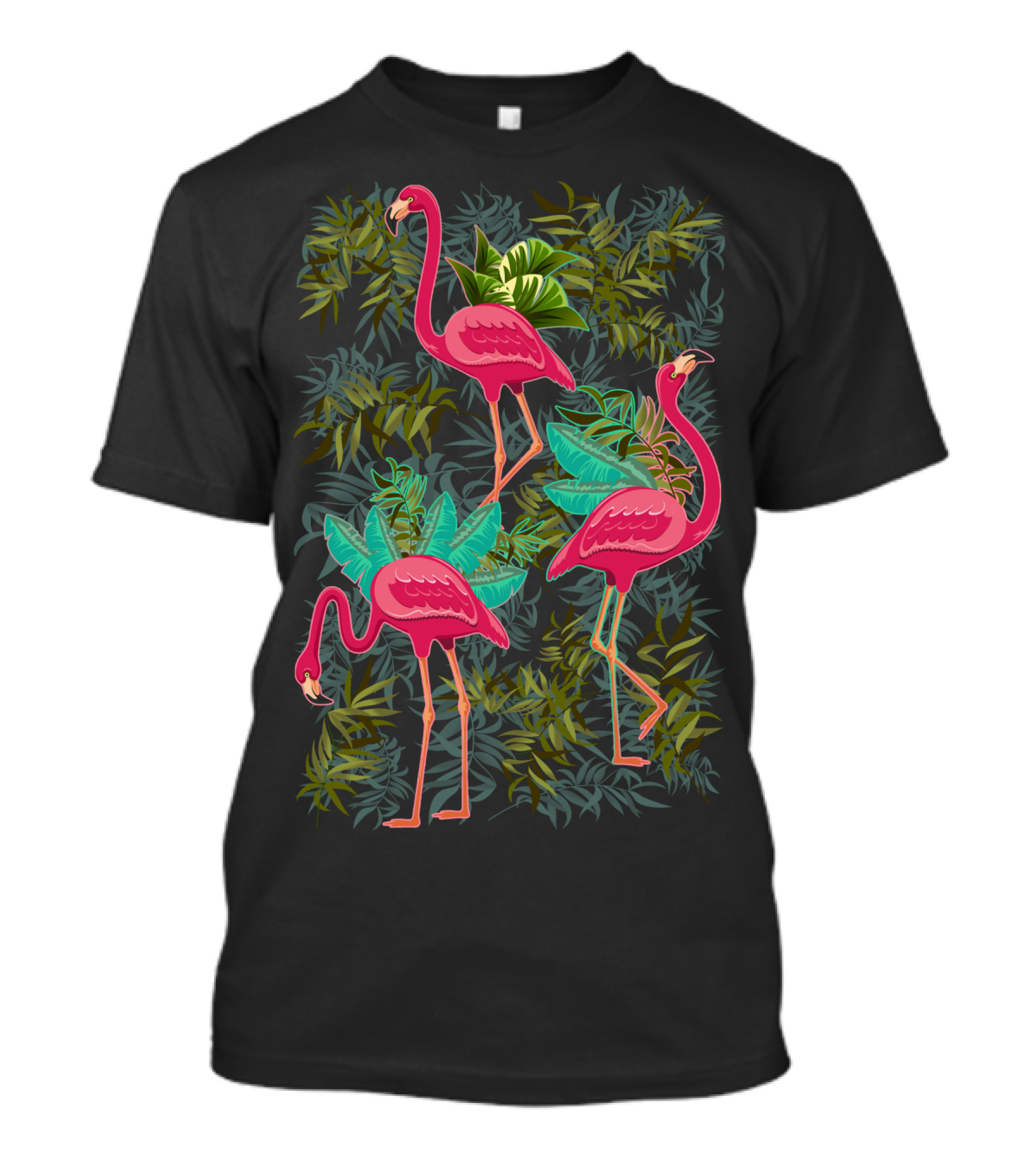 A Flamingo Exotic Birds Tropical Jungle Foliage T-Shirt