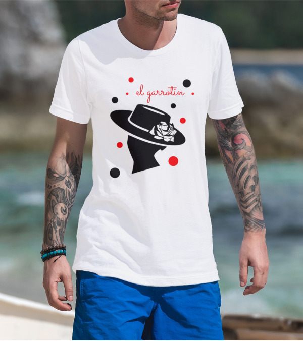 El Garrotín Black Silhouette With Red Accents And Hat Rose T-Shirt