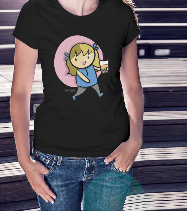 Hamletto Studios My Boba Life Cute Character Holding Bubble Tea T-Shirt