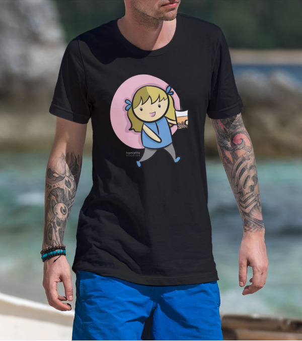 Hamletto Studios My Boba Life Cute Character Holding Bubble Tea T-Shirt