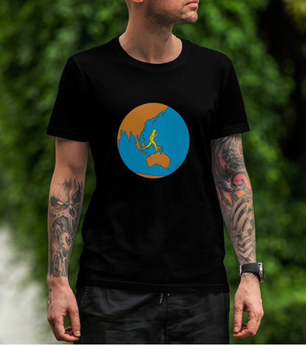 Marathon Runner On Asia Pacific Globe T-Shirt