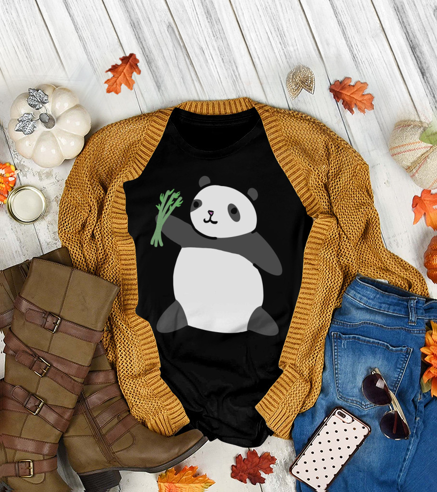 Kawaii Panda with Asparagus T-Shirt